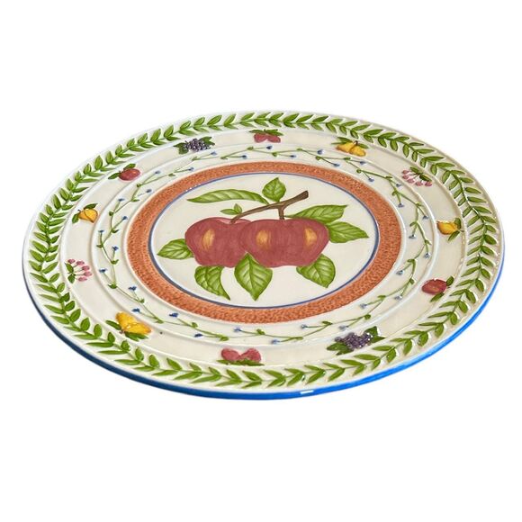 Hand Painted Apple and Fruit Footed Ceramic Platter by Fresh N Fruity - Picture 2 of 5